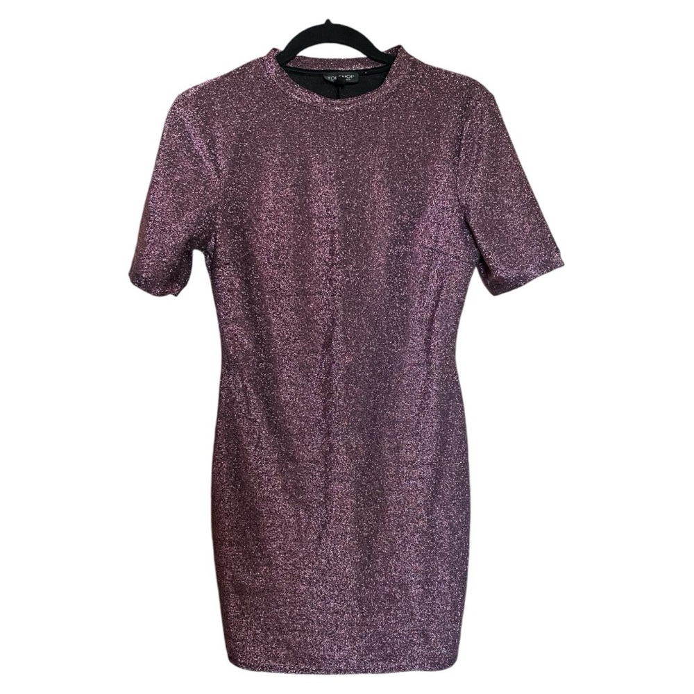 TOPSHOP Festive Pink Sparkly glitter Stretchy T-shirt Dress Size 8